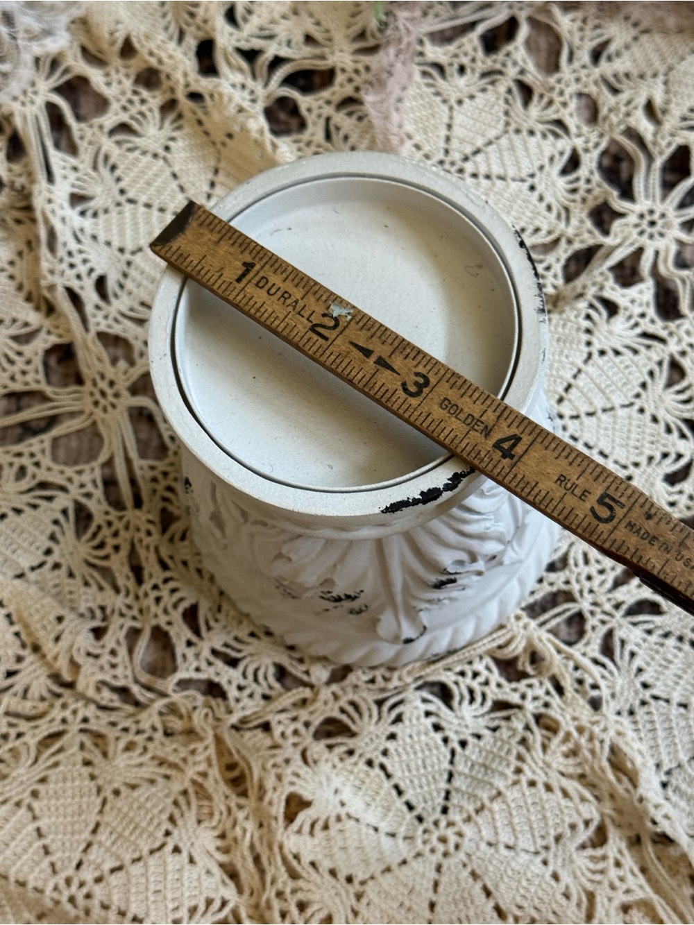 White Distressed Decorative Pillar Candle Holder - Picture 5 of 5